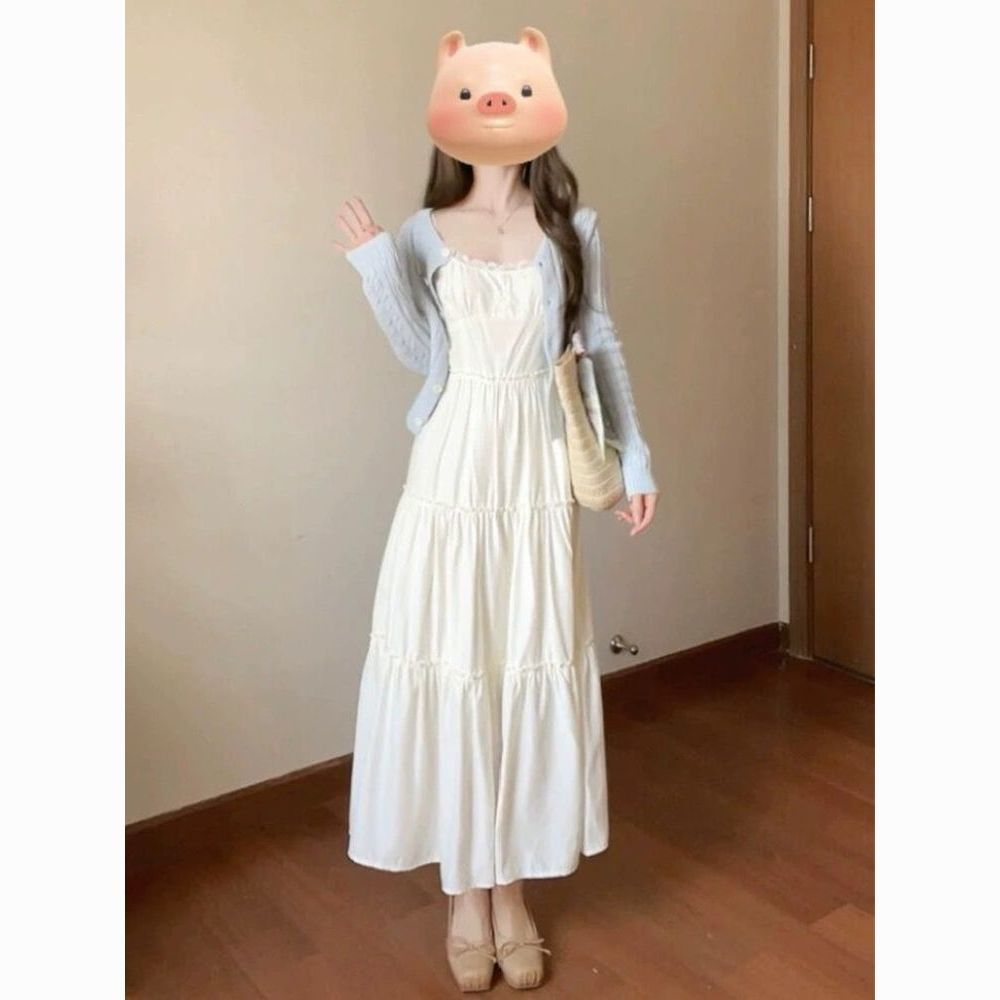 gentle white suspender dress women‘s summer 2024 new early spring wear french style temperament long dress suit