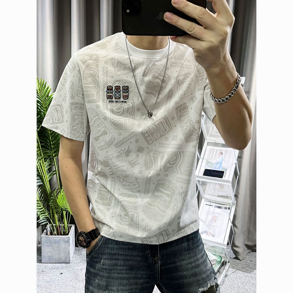 short-sleeved t-shirt men‘s printed fashion brand slim-fit embroidered cotton t-shirt youth high-end 2024 summer versatile top