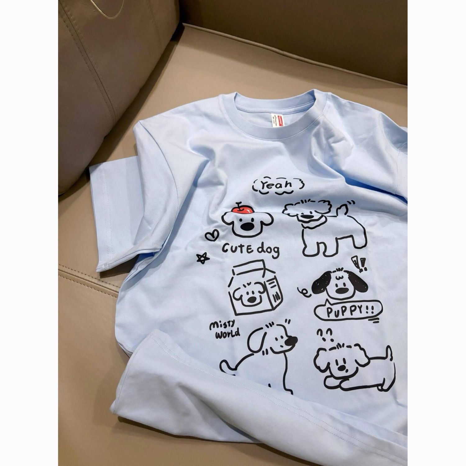 brand foreign trade cut label tail order counter withdraw ~ american puppy design sense printed short sleeve t-shirt men‘s and women‘s tops summer