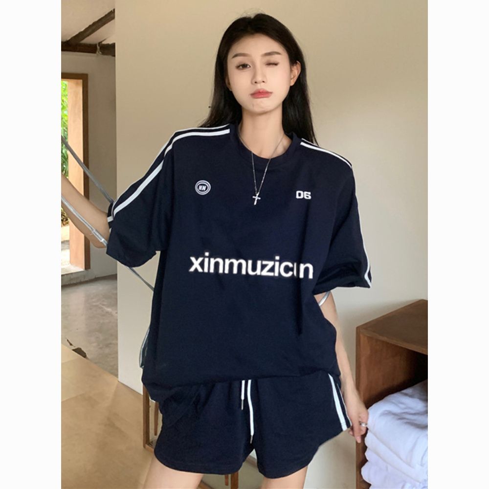 sports suit female summer student korean style loose slimming fashion trending short sleeve shorts casual two-piece suit running