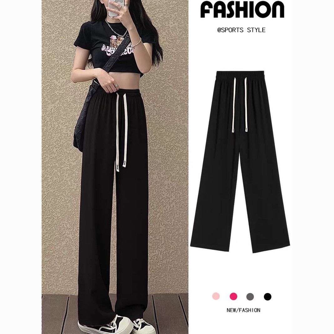 black suit pants 2024 summer new high waist slimming loose drooping wide leg pants all-matching casual pants straight