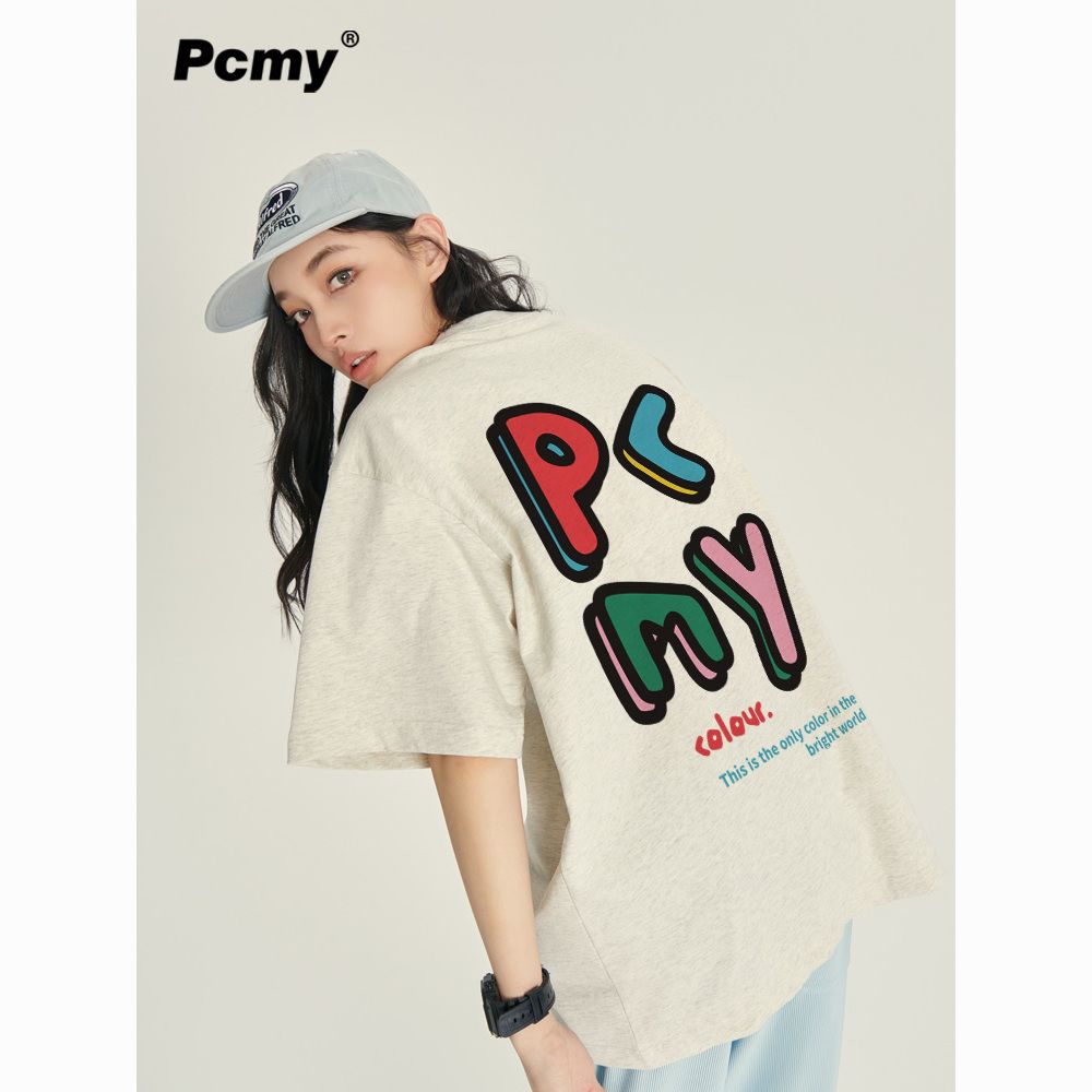 pcmy heavy short sleeve national fashion brand 2024 new summer letters loose couple outfit shoulder cotton half sleeve t-shirt