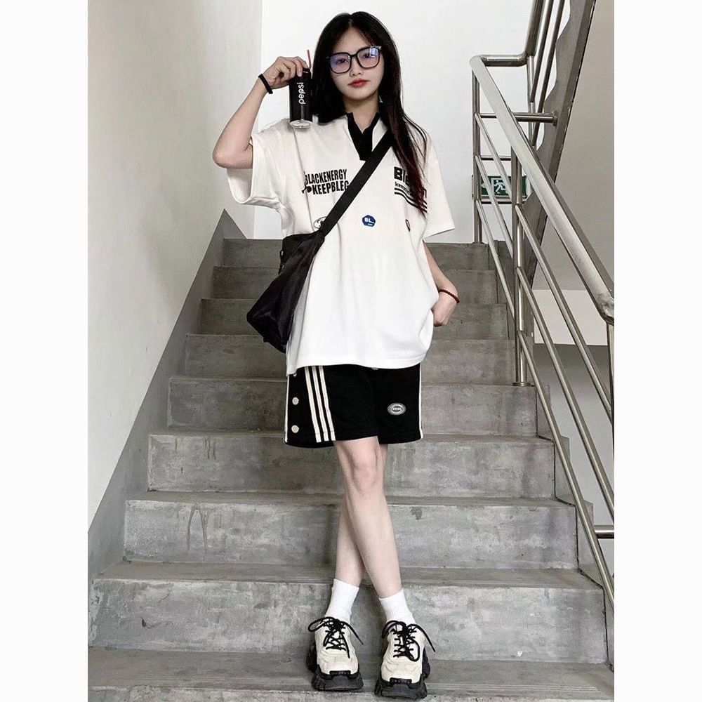 sports suit female summer student korean style loose slimming fashion trending  short sleeve shorts casual two-piece suit