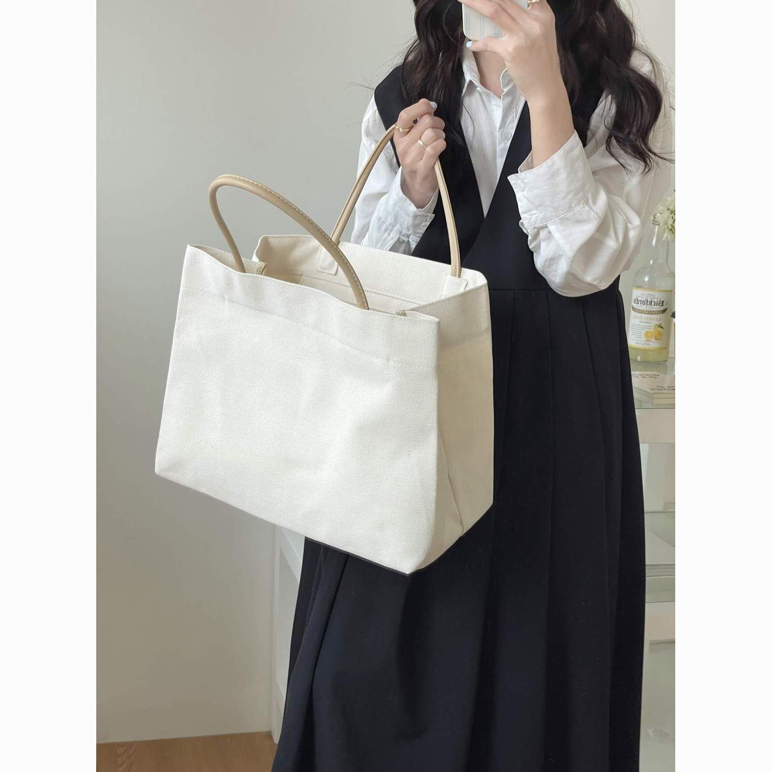 2024 south korea internet celebrity same simple large capacity commuter canvas bag ins popular shopping bag laptop bag