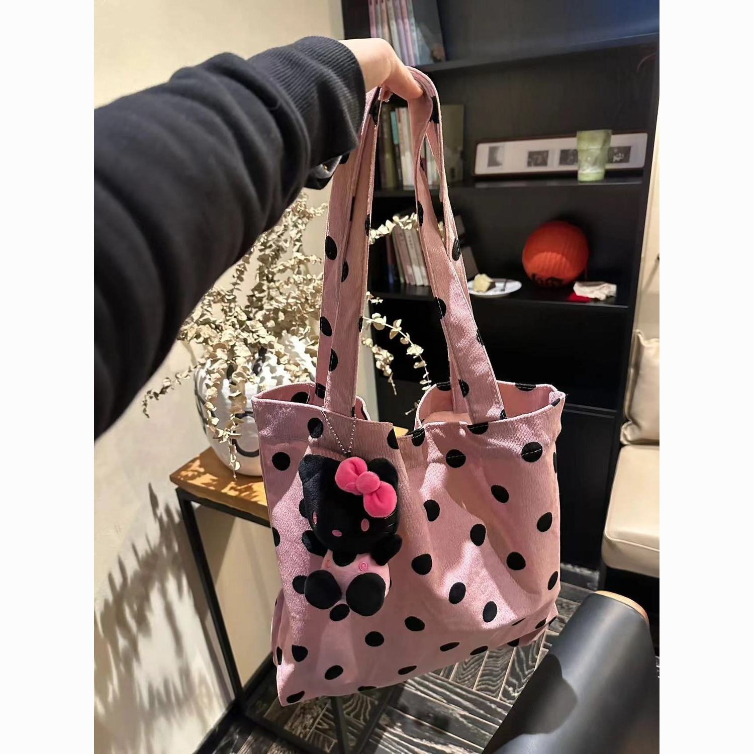 2024 early spring pink polka dot little tote all-match item cocoa love little tote bag original design canvas bag