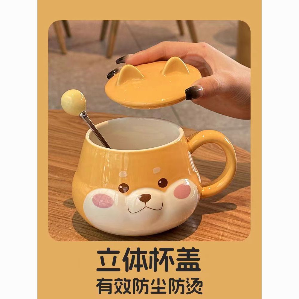 cute ceramic household cups mug with lid couple girlfriends ins creative high-looking coffee cup water cup