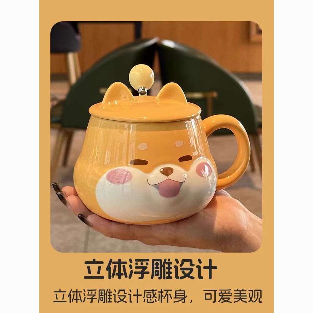 cute ceramic household cups mug with lid couple girlfriends ins creative high-looking coffee cup water cup