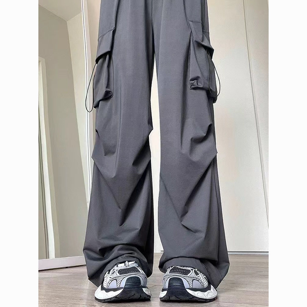 gray overalls for women 2024 new tactical pants mountaineering quick-drying sports pants summer ice silk wide-leg pants mop pants