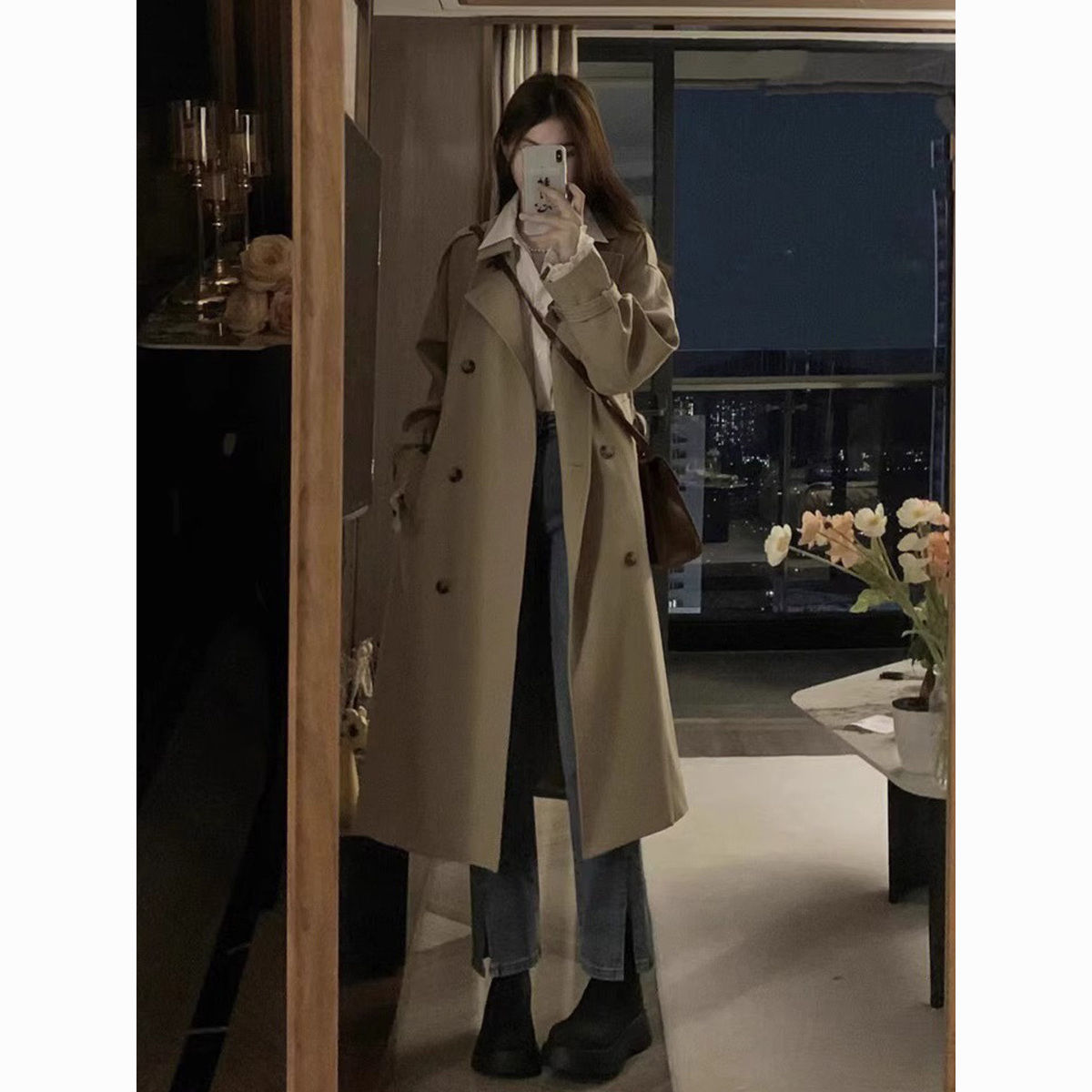 trench coat for women 2024 autumn new korean style small mid-length coat elegant british style high-grade coat