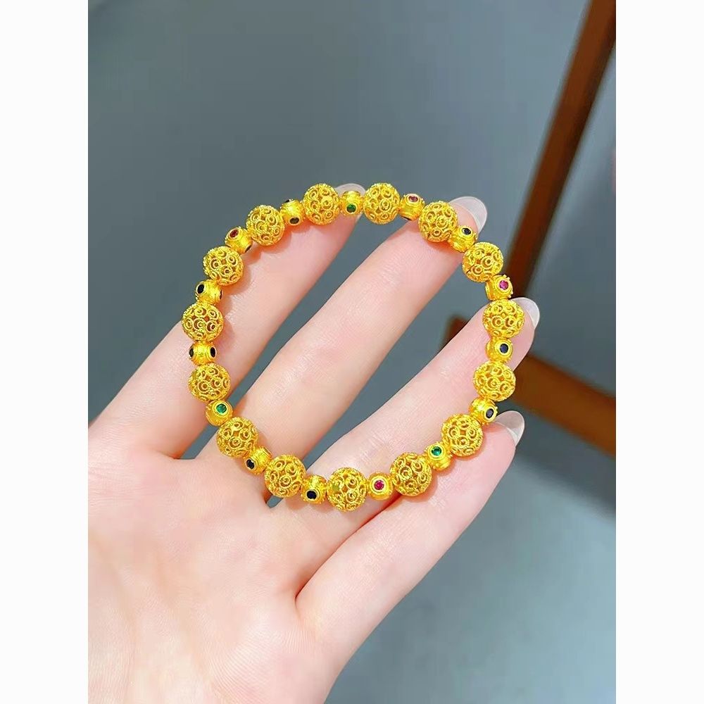 new chinese ancient style gold-wrapped silver enamel filigree colorful beads hollow hydrangea bracelet female non-fading bracelet gift accessories