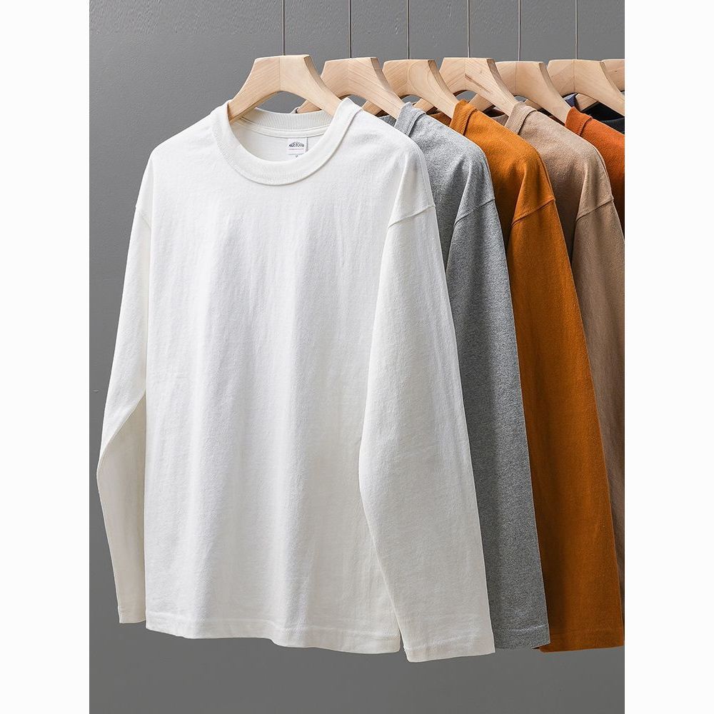 300g heavy cotton t-shirt men‘s long sleeve solid color autumn undershirt men and women couple spring and autumn american round neck sweater