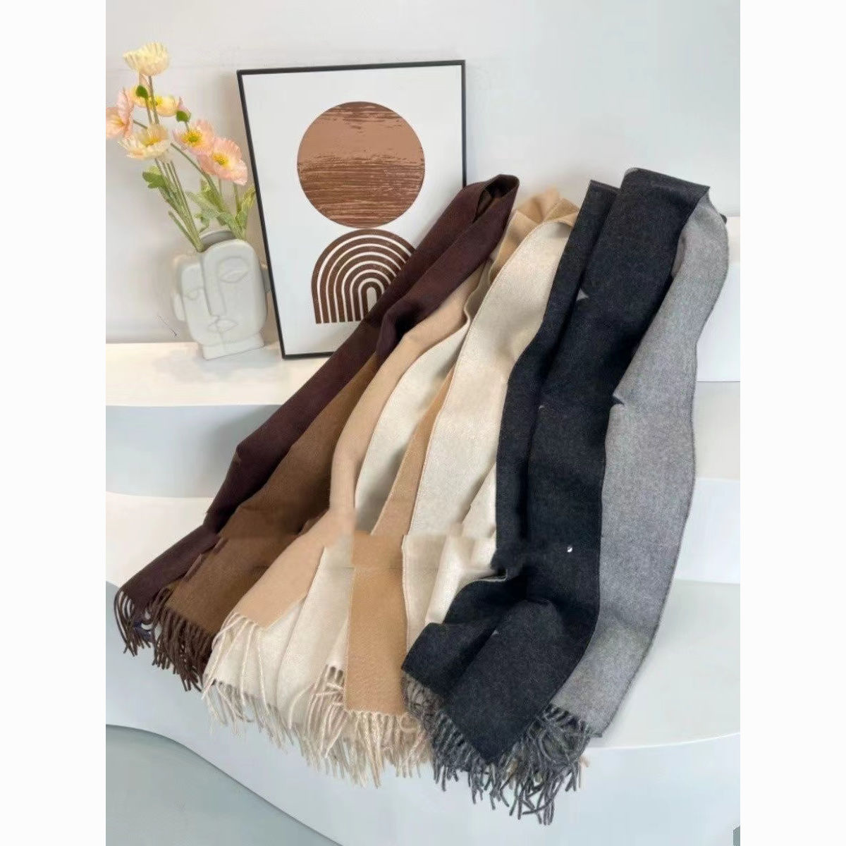 popular black gray presbyopic double-sided letter logo scarf shawl milk tea tassel warm gradient scarf for men and women autumn