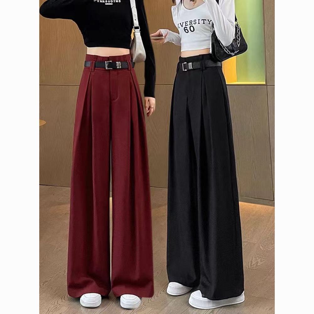 ankela red high-grade suit pants for women autumn new high waist drooping pear-shaped figure spring-autumn wide-leg pants women