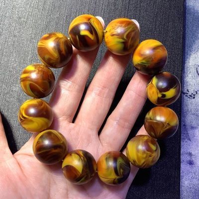 天然黄金色龙涎香珀手串男女款蜜蜡圆珠药香情侣手链文玩佛珠念珠