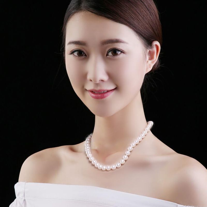 round Pearl Necklace Glass Sweater Necklace Korean Style Clavicle Necklace Imitation Pearl Female Cheongsam Jewelry for Mother