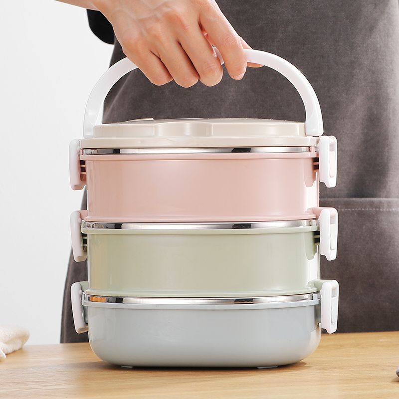 new 304 stainless steel insulated lunch box office worker student square portable double three large capacity lunch box with lid