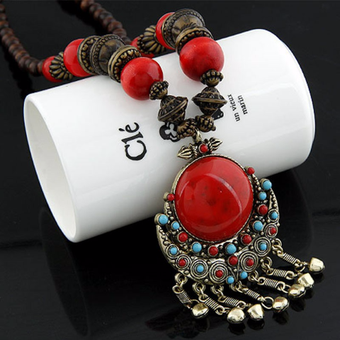 lose money and rush to bohemian ethnic style retro long necklace gem bell vacation seaside beach ornament