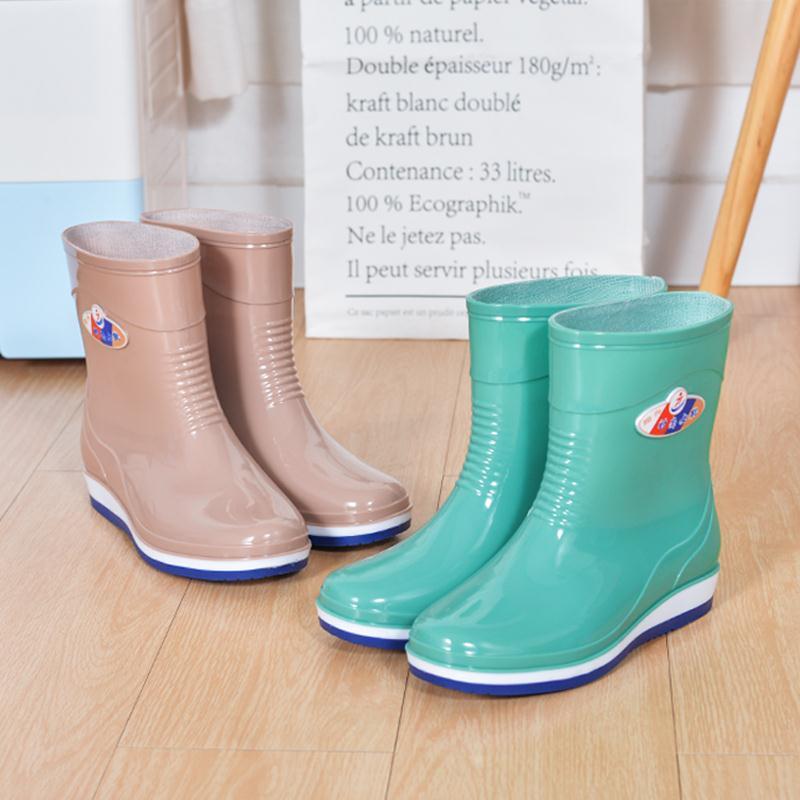 rain shoes women‘s flat low adult mid-calf rain boots female fleece-lined short fashion summer rubber boots female non-slip rain boots female waterproof shoes