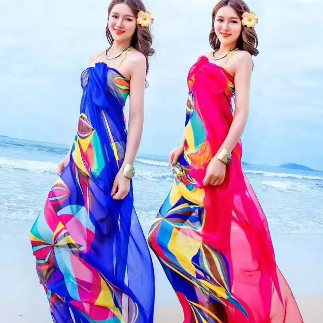 [three sizes] summer ladies travel silk scarf sunscreen scarf colorful thin beach chiffon printed shawl