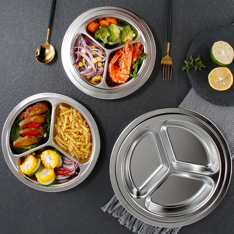 304 stainless steel plate kindergarten dinner plate school adult dinner plate round grid three four five grid canteen dish