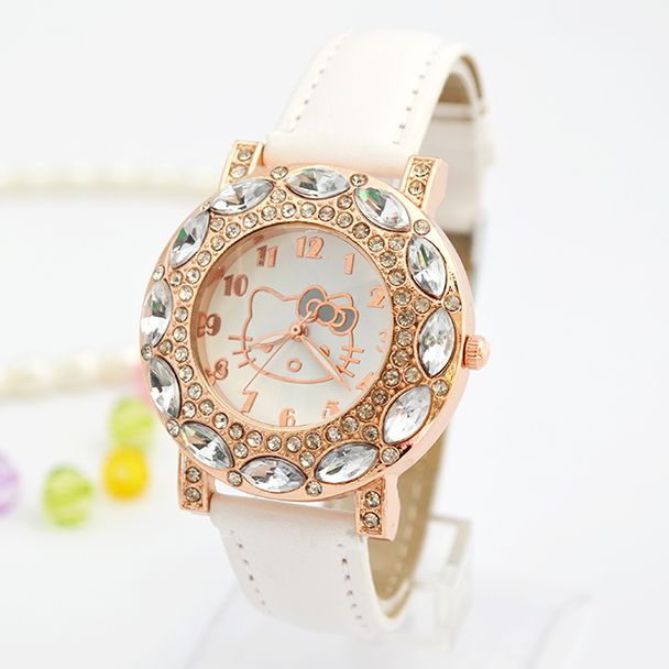 Korean Style Children's Watch Girls' Fashion Waterproof Quartz Watch Cartoon Cute Princess Pink Hello Kitty Primary School Student Electronic Watch