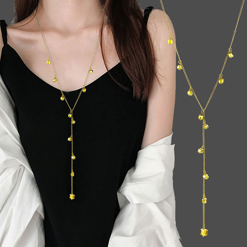 7 Korean Style Flower Long Necklace for Women Ins Non-Fading Asymmetric Crystal Sweater Chain Pearl Girlfriends with Earrings