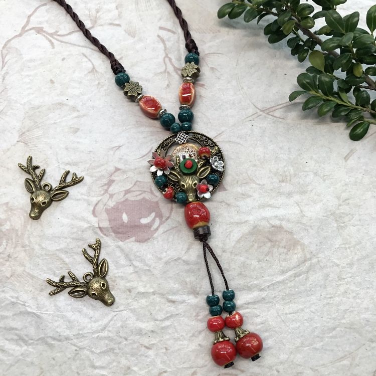 New Forest Handmade Ceramic Necklace Women's Retro Easy Matching Sweater Chain Simple Long Ethnic Style Accessories Pendant