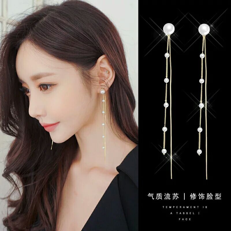 Buy 1 Get 2 Pearl Earrings Women's Long Korean Style Cute Jewelry All-Matching Graceful Super Fairy Tassel Student Earrings