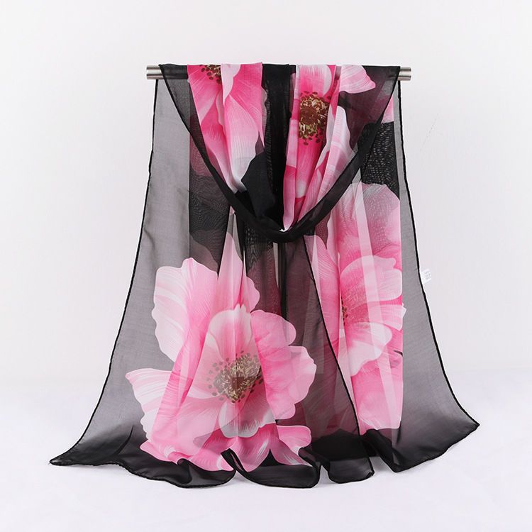 spring and summer peony flower shawl chiffon scarf women‘s long sunscreen mother beach towel autumn and winter scarf scarf