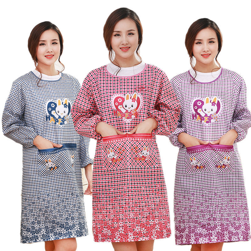 Korean Style Apron Women's Long-Sleeved Oil-Proof Kitchen Overclothes Cute Waist Skirt Work Clothes Household Breathable Mom Clothes