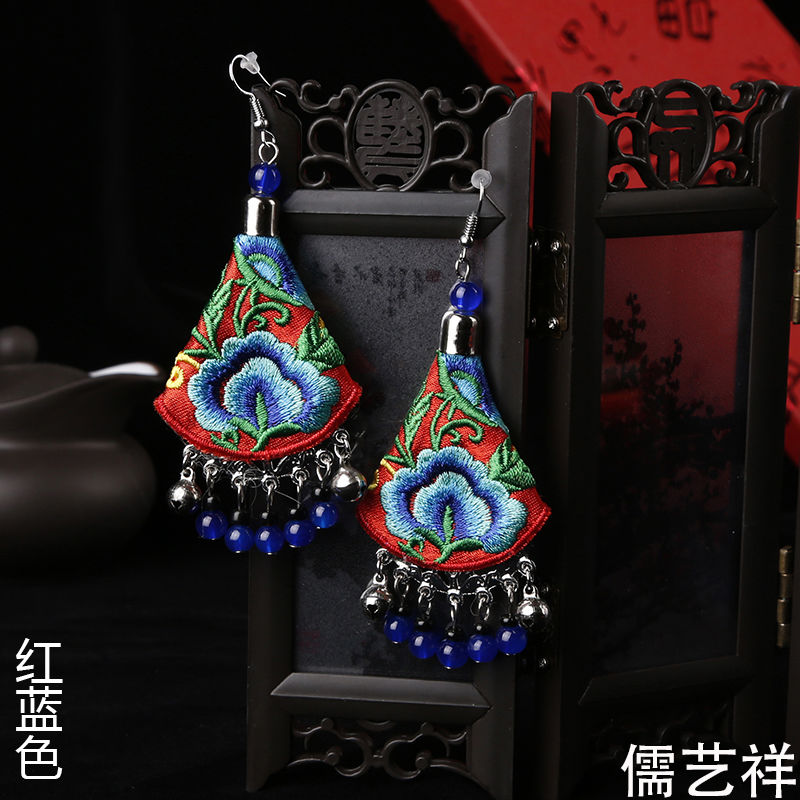 wholesale yunnan national style handmade embroidery earrings ethnic earrings dance accessories ethnic ornament peony flower earrings