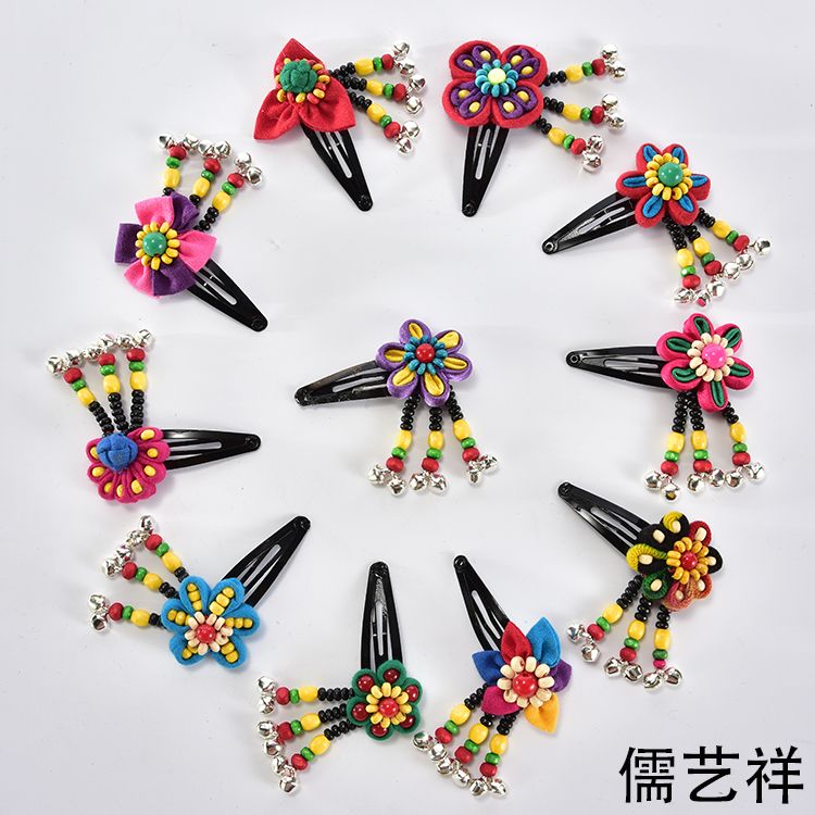 wholesale ethnic style yunnan children‘s cloth barrettes flower small hairclip ornament handmade clip hot sale at scenic spot female