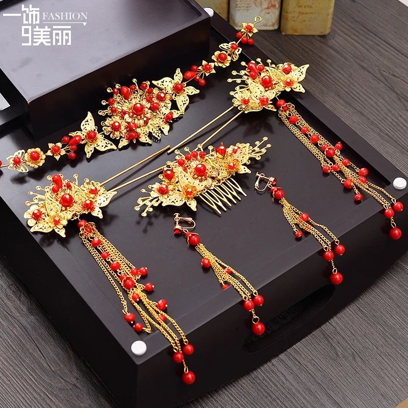 2022 New Chinese Bridal Headdress Classical Phoenix Coronet Hairpin Set Wedding Xiuhe Clothing Accessories Retro Outfit Hair Accessories