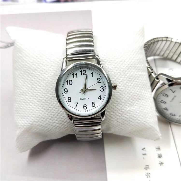 Middle-Aged and Elderly Watch Men‘s Quartz Watch Women‘s Watch Steel Belt of Spring Belt Retro Elastic Elastic Strap Watch for the Elderly