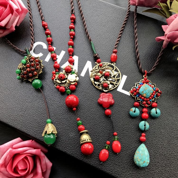New Fashion Retro Ethnic Style Tassel Necklace Elegant Long Sweater Lanyard Simple All-Match Clavicle Chain Accessories