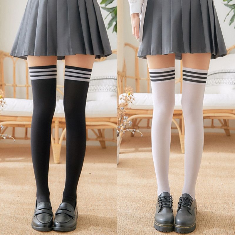 [Summer Wearable] Stockings Student Striped Knee Socks Half White Calf Socks Thin Stockings Tube Socks Women