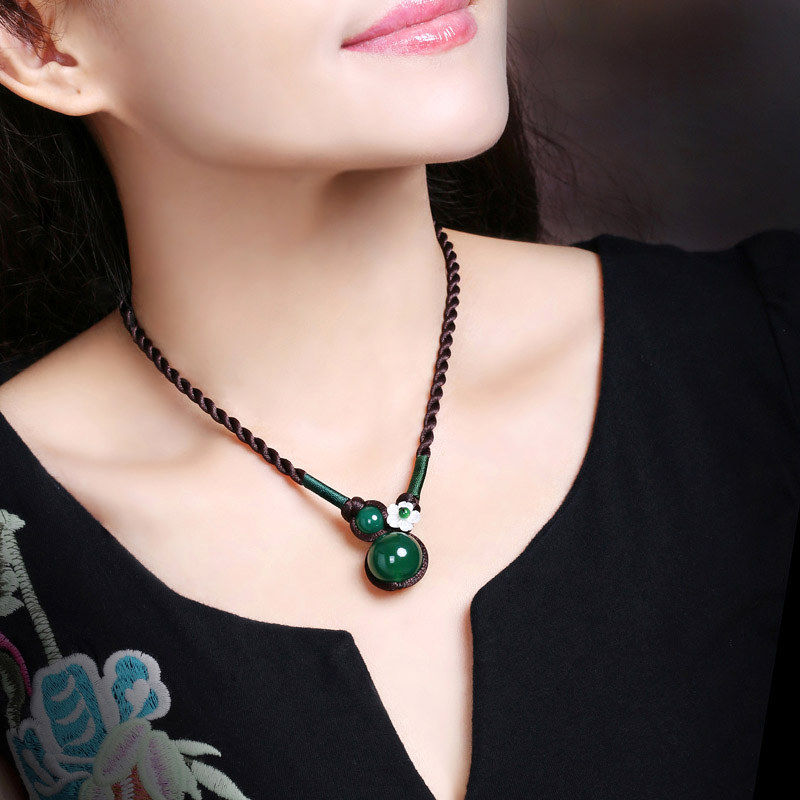 Necklace Short Clavicle Chain Female Temperament Wild Necklace Vintage Agate Neck Accessories Ethnic Style Accessories Decoration