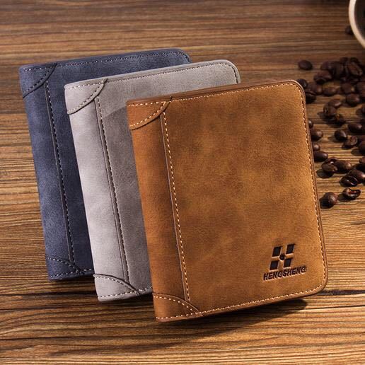 european and american new men‘s short wallet youth retro casual horizontal frosted wallet student driving license vertical bag