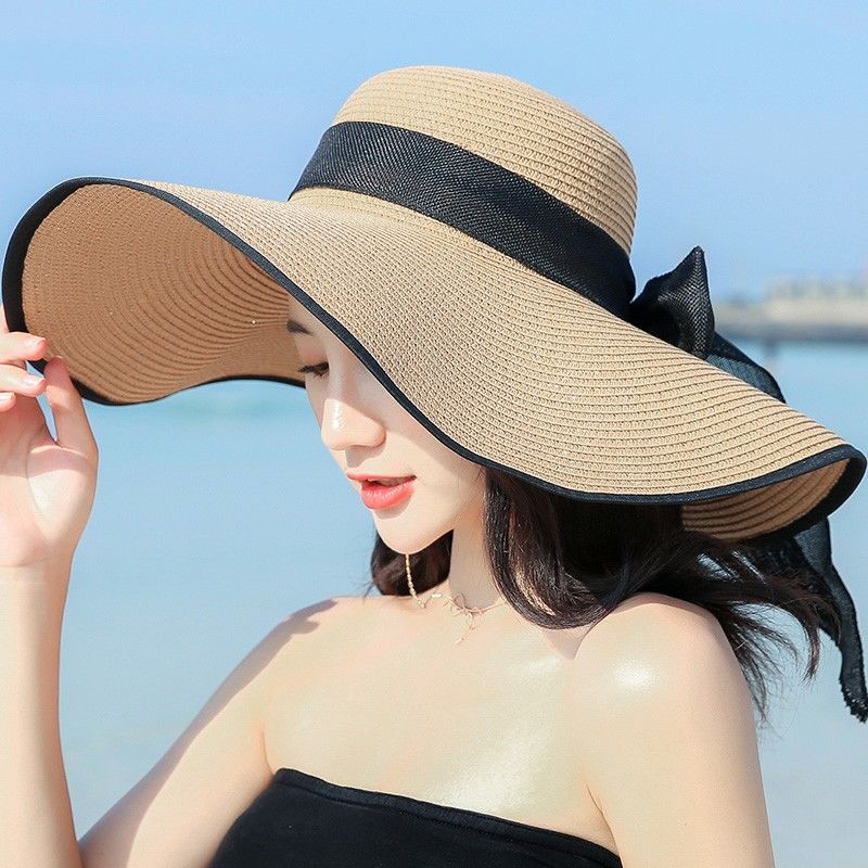 straw hat female summer sun hat korean fashion sun protection by the sea big brim sun shade uv protection foldable beach hat