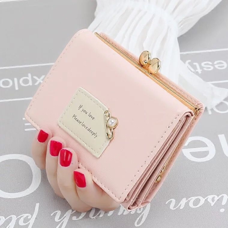 2018 new women‘s short wallet student korean cute pearl clip coin purse new fresh wallet