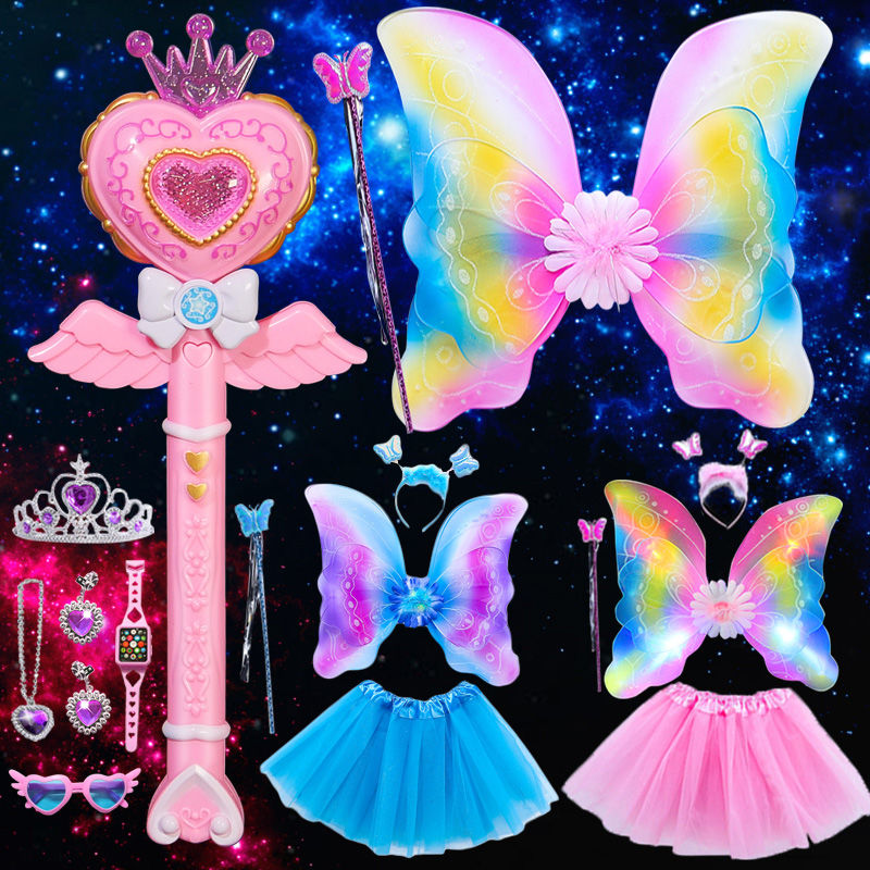 princess costume glowing bowknot wings children‘s toy little girl magic wand set gift toys fairy wand