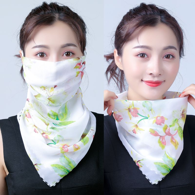 Spring and Summer Sun Protection Small Silk Scarf Scarf Mask Female Neck Protection Breathable Face Mask UV Protection Chiffon Thin