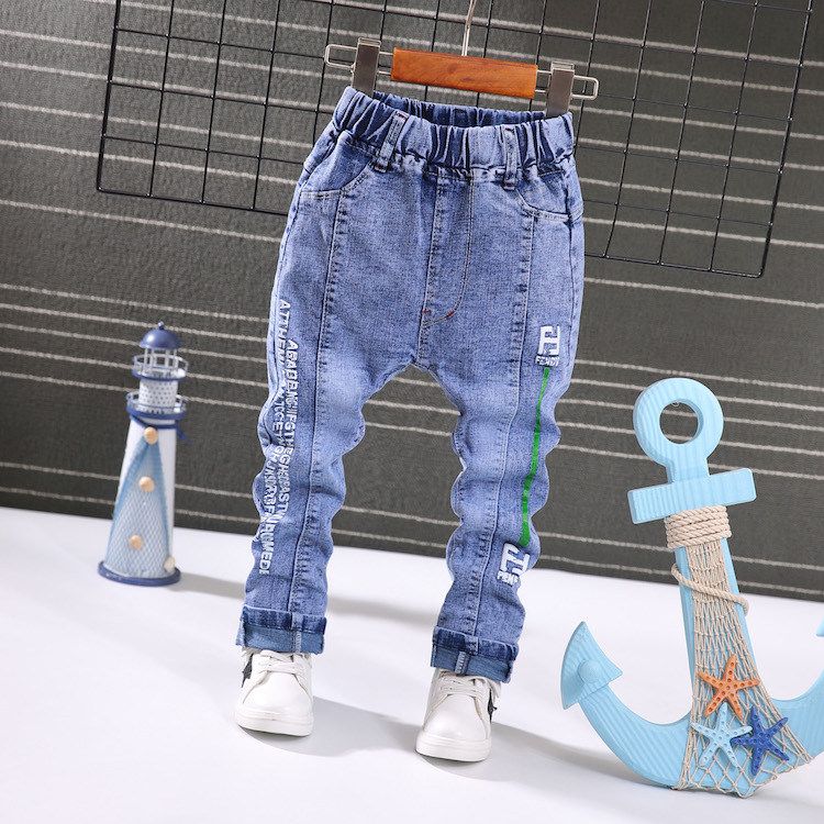 Baby Spring and Autumn Korean Style Jeans Boys Children and Teens Trousers 5-6-7-8 Years Old Stretch Pants Autumn Trousers