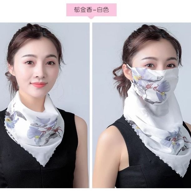 Spring and Summer Sun Protection Small Silk Scarf Scarf Mask Female Neck Protection Breathable Face Mask UV Protection Chiffon Thin