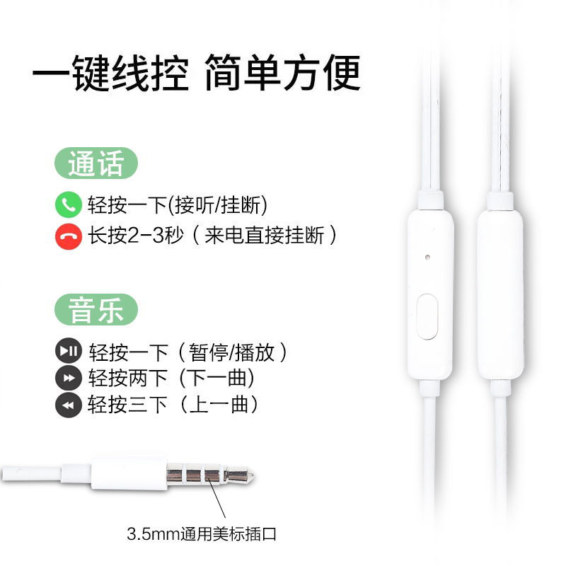 Shengxianshi Earphone Oppo Xiaomi Vivo Huawei Mobile Phone Universal Computer in-Ear Subwoofer with Controller Earphones