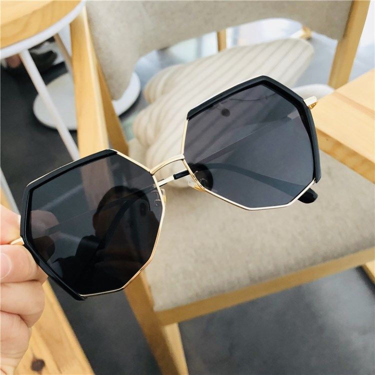 korean-style polygon irregular sunglasses women‘s all-match big rim round face black polarized sunglasses slim street shot glasses