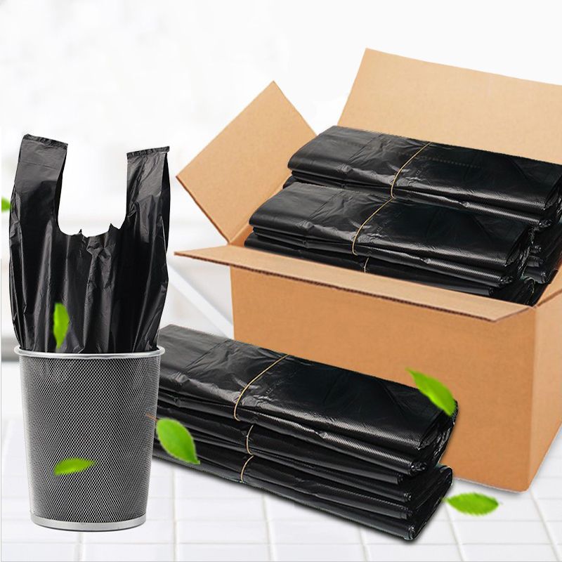 portable black garbage bag household disposable thickened vest type plastic bag clean bag large storage handbag