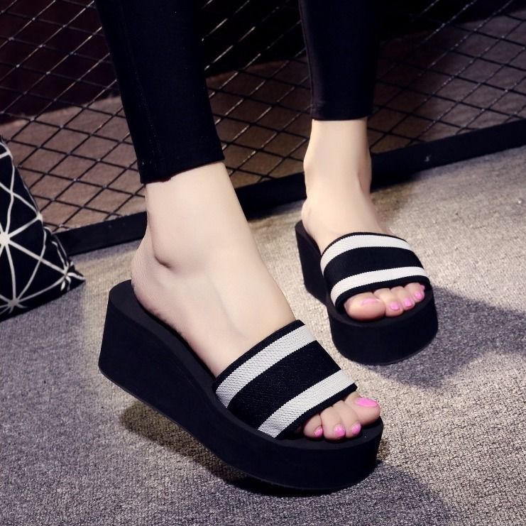 women‘s foam sandals summer flip-flops high heel platform non-slip fashion outerwear korean style seaside vacation beach shoes