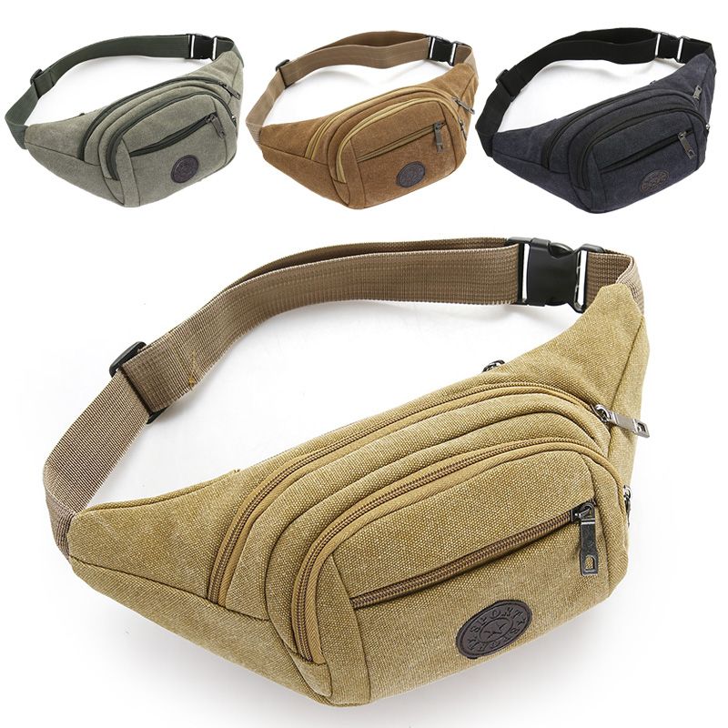 korean style men‘s canvas waist bag fashion trendy shoulder messenger bag casual sports phone bag mini chest cycling bag