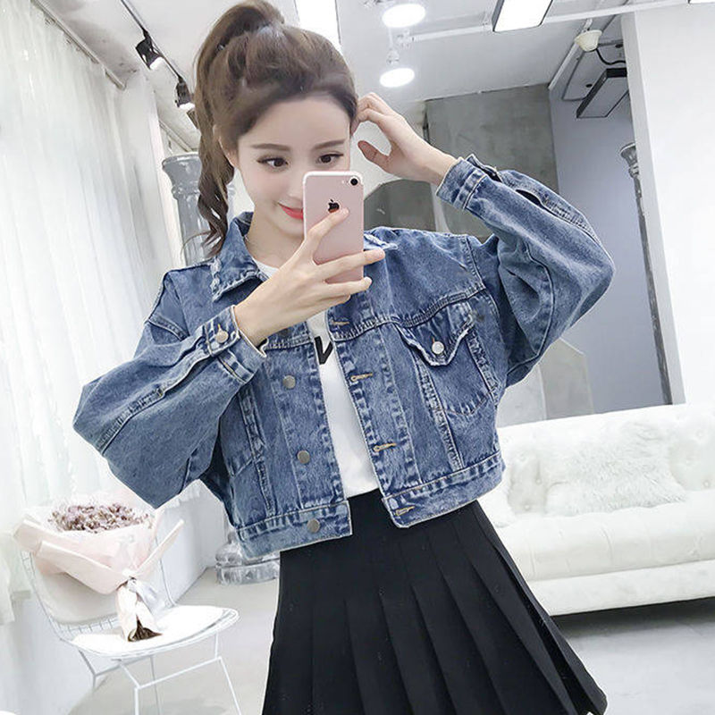 denim coat for female students korean style loose small 2023 spring and autumn new slimming versatile high waist denim clothing fashion